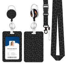 Porte-cartes léopard avec lanière porte-badge rétractable et