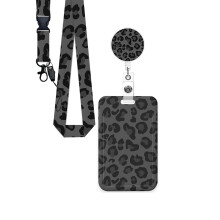 Multipurpose Retractable Badge Holder With-Black leopard print