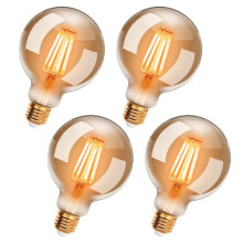 Pacote com 4 lâmpadas LED Edison vintage G95 E27, 6W, branco quente 2200K, lâmpada de filamento retrô, não dimerizável.