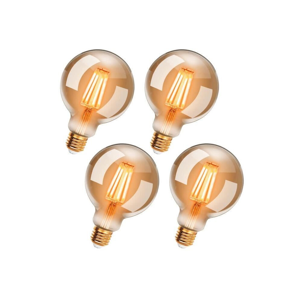 Pack Of 4 Vintage Edison Led Bulbs G95 E27, 6W, Warm 2200K, Retro Filament Bulb, Non-Dimmable White