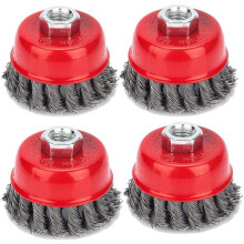 Set mit 4 konischen Bürsten, Schleifbürsten, Drahtbürste, Topfbürste, Schleifbürsten, Ø 75 mm, M14*2