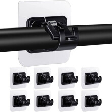 Set di 8 supporti per asta per tende, non richiedono foratura, autoadesivi, trasparenti, neri
