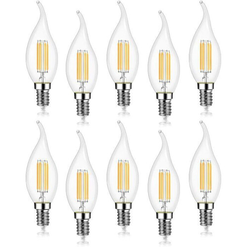 Συσκευασία με 10 λαμπτήρες LED 4W E14, φλόγα κεριού 470LM, ψυχρό λευκό 6000K, χωρίς ρύθμιση