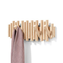 Wandgarderobe mit 5 Haken, aus Naturholz, 37,1 x 16,5 x 4,4 cm