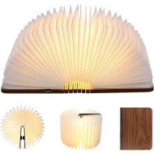 Opvouwbare LED-leeslamp van hout, LED-bureaulamp van zwart walnoothout, USB-oplaadbaar nachtlampje (9*12*2,5 cm)