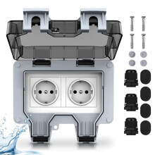 Toma de corriente externa, eléctrica, impermeable, enchufe de pared con doble interruptor, clase de protección IP66.