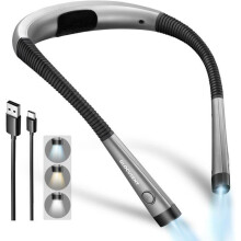 Lámpara de lectura LED para el cuello, lámpara de lectura, lámpara de lectura con 3 colores, 3 niveles de brillo, gris