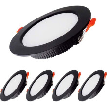 Set di 5 faretti LED da incasso neri, extra piatti, 5W 500LM = 50W a incandescenza, IP44, bianco naturale 4000K