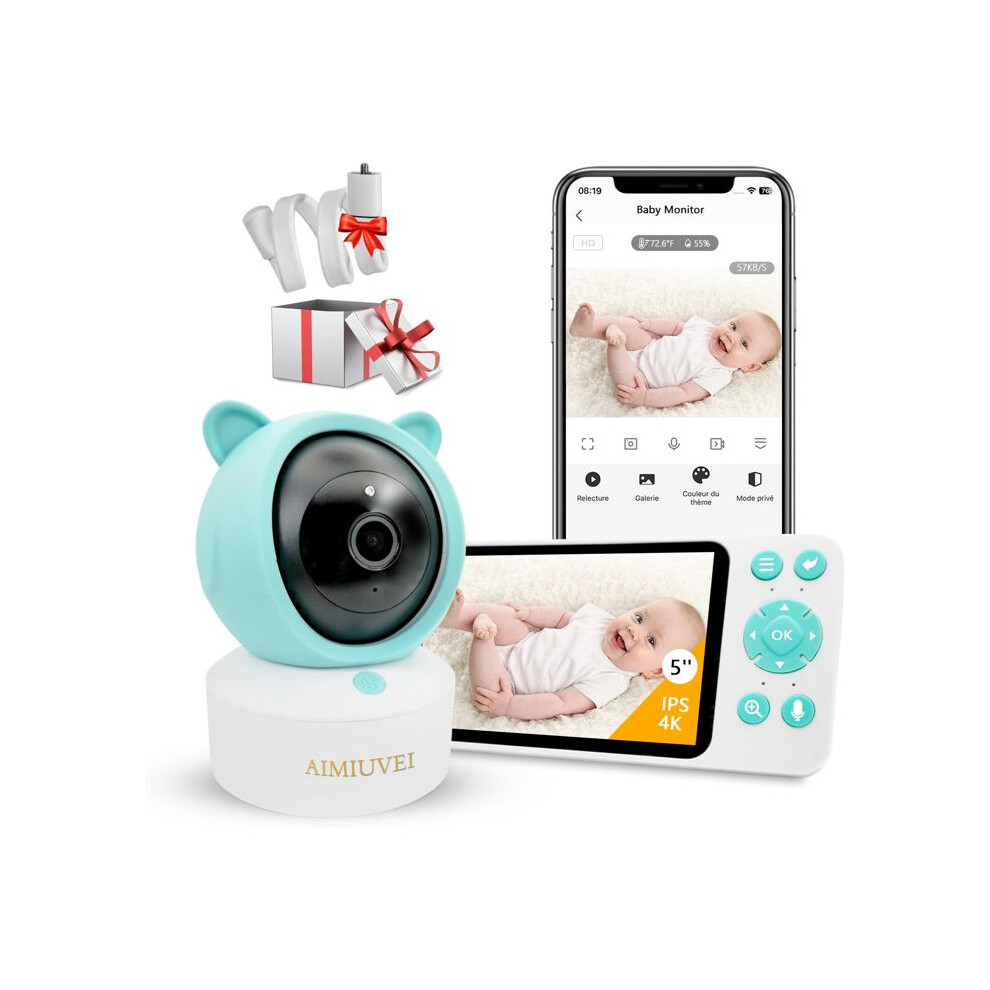 AIMIUVEI 4K 5" Baby Monitor Camera PTZ 355 Baby Camera with Motion & Sound Detection, Automatic Tracking, and App Control