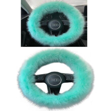 Farebný a nadýchaný poťah na volant pre ženy, teplý kožušinový poťah na volant, dekorácia do auta, 37,5 cm (zelený)