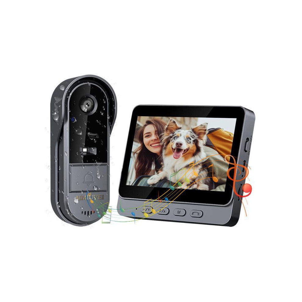 Wireless Video Doorbell - Aimiuvei - 1080P - 4.3" Ips Screen - 170 Wide Angle View - Ip65 6438472311555