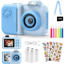 FOSMET Kids Camera - with 32GB Card & 5 Rolls of Photo Paper - Instant Camera for Kids - HD - Blue