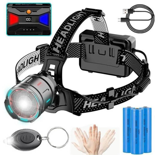 Εξαιρετικά ισχυρός φακός κεφαλής LED 100.000 Lumen - HYKJSIDE - Επαναφορτιζόμενος φακός κεφ