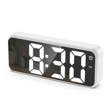 Digital alarm clock, LED clock, temperature display, large 6-inch screen, adjustable brightness, 12/24H - White