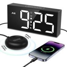 Vibrating Alarm Clock, Electronic Alarm Clock with Vibrator, 3 Wake-Up Modes, Two Alarms, 5 Dimmer Settings, 4 Volume Levels, Snooze