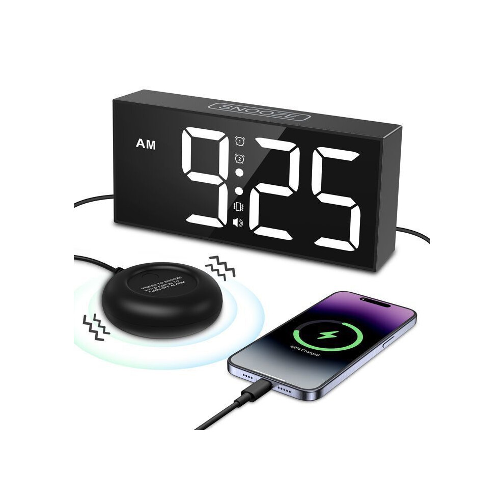 Vibrating Alarm Clock, Electronic Alarm Clock with Vibrator, 3 Wake-Up Modes, Two Alarms, 5 Dimmer Settings, 4 Volume Levels, Snooze