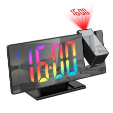LED-Spiegelprojektionswecker, großer 7,8-Zoll-Bildschirm, 4 Helligkeitsstufen, Schlummerfunktion, Arbeitsalarm – farbige Schriftart
