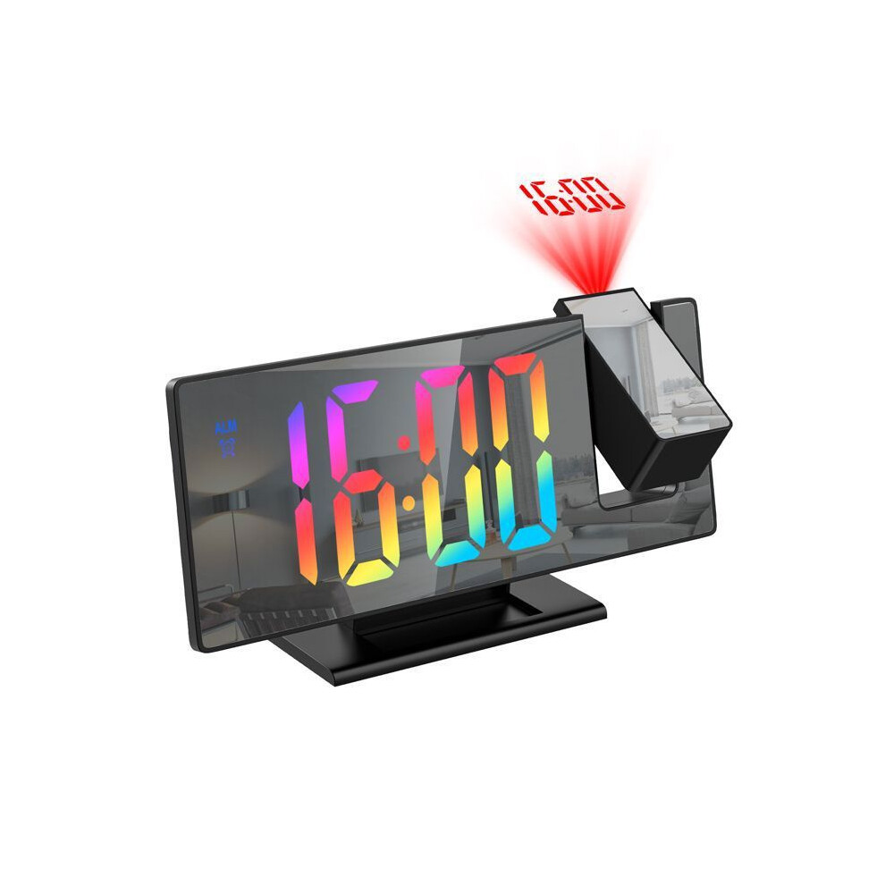 LED Mirror Projection Alarm Clock, Large 7.8" Screen, 4 Brightness Levels, Snooze, Workday Alarm - Colorful Font
