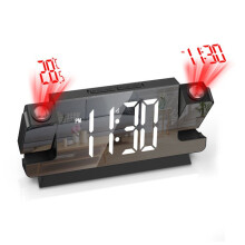 Despertador com projetor de teto, tela espelhada de 7,7 polegadas, visor de temperatura, alarme duplo, 3 níveis de brilho ajustáveis e alarm