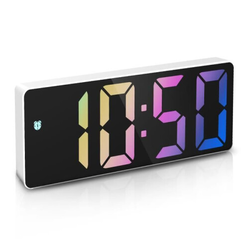 Digital Alarm Clock, LED Alarm Clock with Snooze Function, Adjustable Brightness, with Workday Mode (White + Color Font)