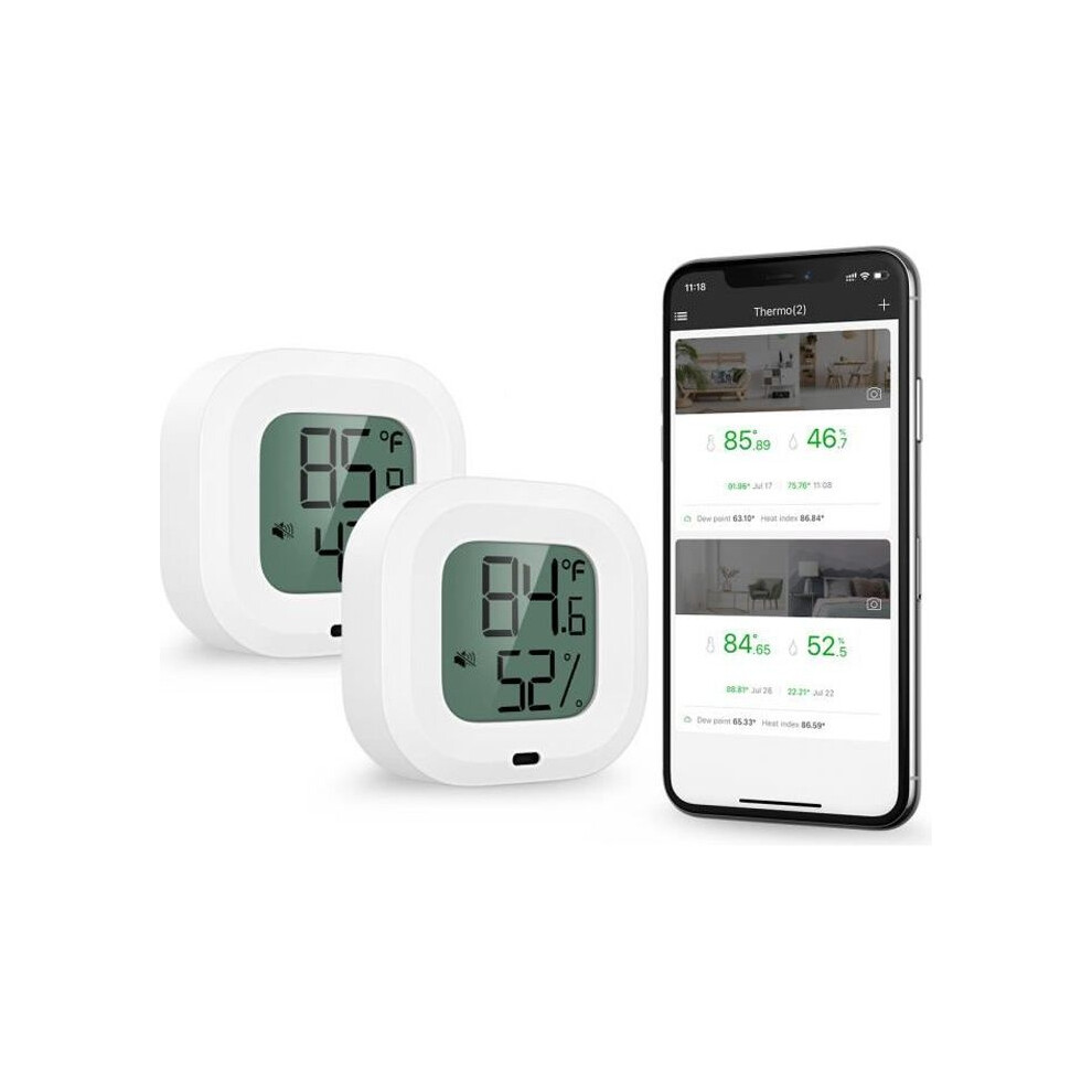 2Pcs Thermometer Hygrometer, Bluetooth Wireless Weather Station, Mini Bluetooth Temp Humidity Monitor With Data Export For Ios 4973492225274