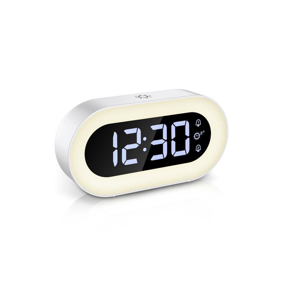 Digital Alarm Clock, Led Alarm Clock With Night Snooze, Adjustable Brightness, With Daytime Mode (White) Light/White