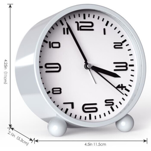 Alarm clock, quartz alarm clock, silent clock, with nightlight, battery powered - Black