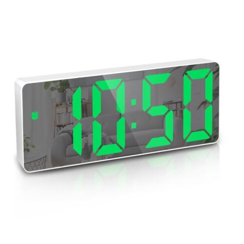 Digital Alarm Clock, LED Alarm Clock with Snooze Function, Adjustable Brightness, with Workday Mode (White + Green Font)