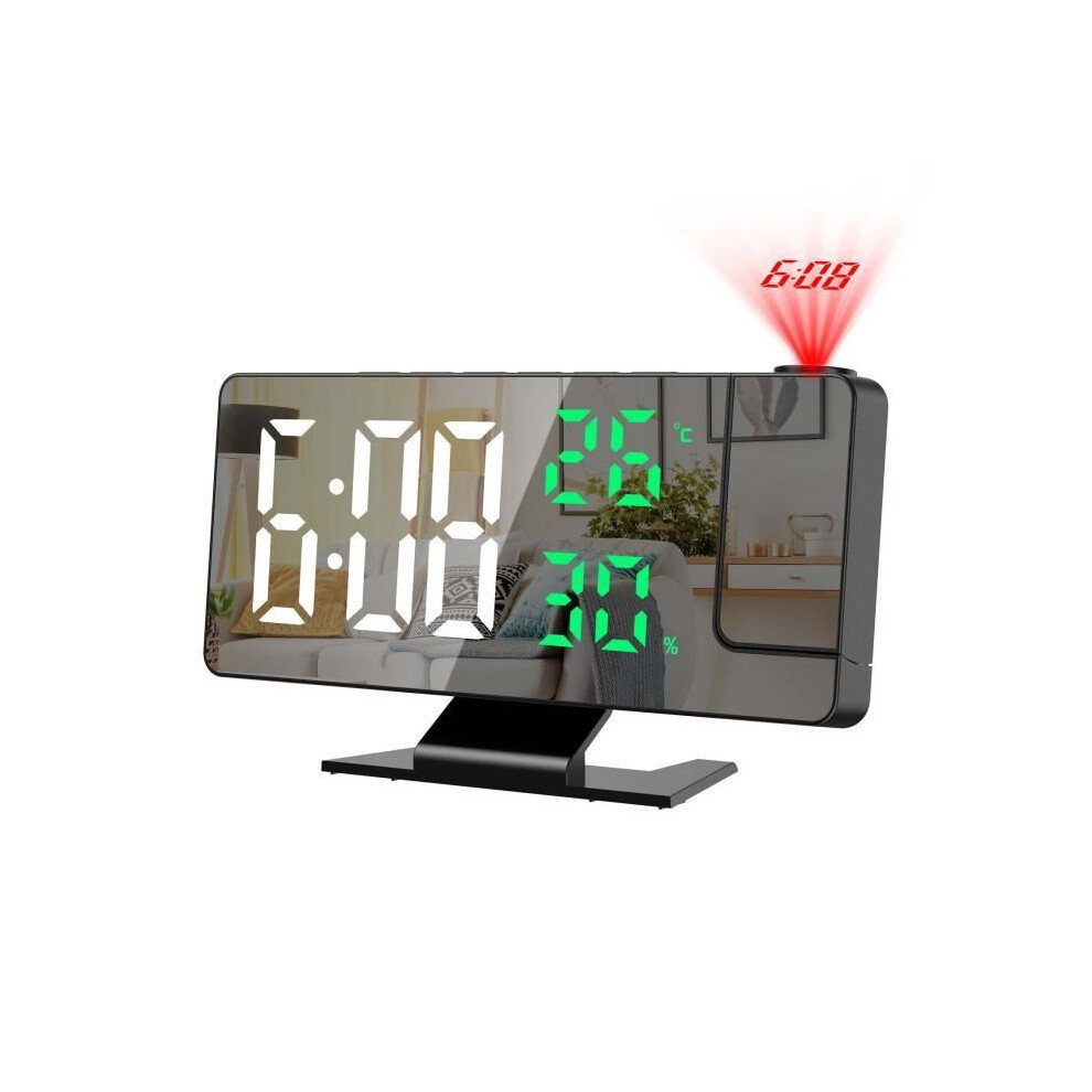 LED projection alarm clock, 4 brightness levels, snooze function, thermometer and hygrometer display, workday alarm