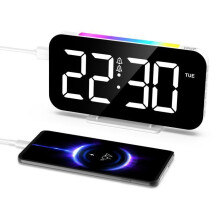 Digitale wekker, digitale klok met RGB-nachtverlichting, snooze-functie, instelbaar volume en helderheid, dubbele alarmfunctie, uitgangspoor