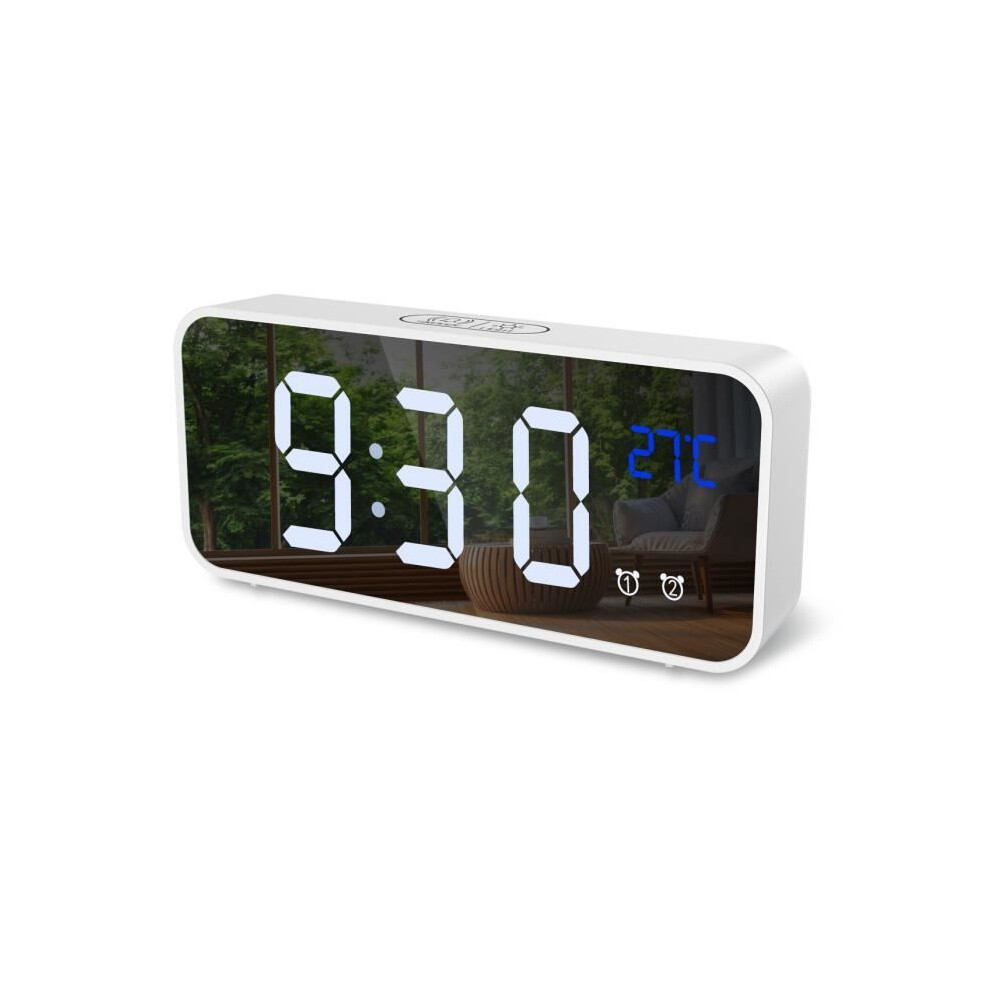 Digital Alarm Clock, 6" LED Clock with Snooze Function, 12/24h Time Display, Adjustable Brightness, 13 Melodies, 6-inch LED Mirror Display