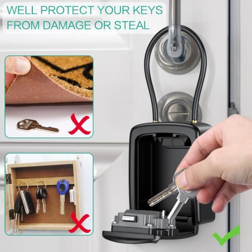 Key Box with Combination Lock, Secure Storage for Select Access Keys, Combination Key Safe - Black 2
