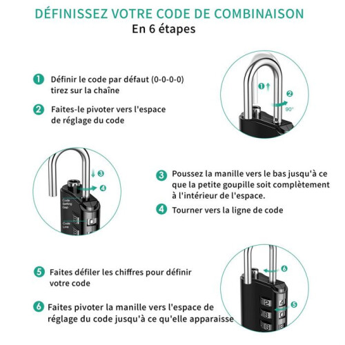 Lot de 2 cadenas à code ORIA - Récupération de mot de passe - Noir 1