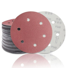 Juego de 30 discos abrasivos de 225 mm (5 x grano 40/60/80/120/180/240) y papel de lija redondo de 6 agujeros.