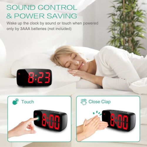 Digital Alarm Clock, LED Alarm Clock with Snooze, Adjustable Brightness, with Day/Work Mode, Night Mode (Red) 1