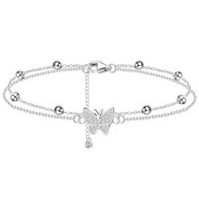 Bracelet de cheville argent 925 femme papillon chaîne de cheville papillon coeur perle bracelet de cheville réglable bohème été