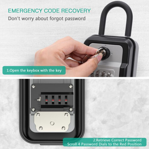 Secure Key Box, Key Box with Code, Unlocking by Key or Password, Large Capacity 95*60*35mm 1