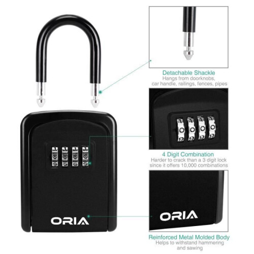 Secure Key Box, Waterproof Outdoor Storage Box with Alloy Lock, 4-Digit Combination Code - Black 2