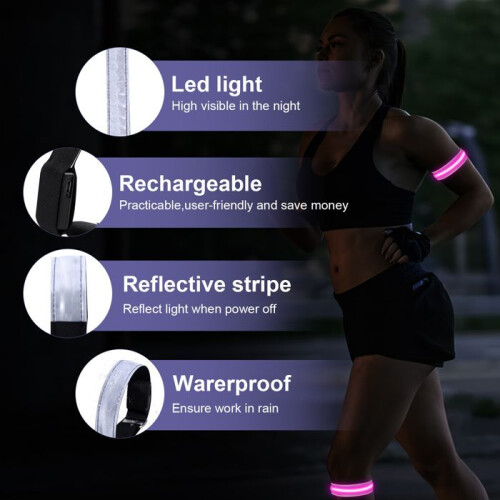 Επαναφορτιζόμενο περιβραχιόνιο LED, 2 ανακλαστικά περιβραχιόνια με 5 χρώματα κ 1