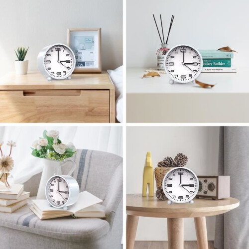 Alarm clock, quartz alarm clock, silent clock, with nightlight, battery powered - Black 1