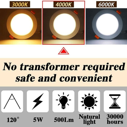 Σετ 5 εσοχών μαύρων προβολέων LED, εξαιρετικά επίπεδων, 5W 500LM=50W πυρακτώσεως, IP44, φ 2