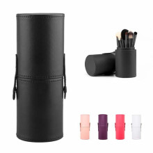 Grand porte-pinceaux de maquillage en cuir, étui de rangement portable pour pinceaux de voyage (noir)