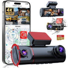 FOSMET Dashcam Voiture 360 3 Canaux, Écran 3.16" avec GPS, WiFi, Carte SD 32G, Vision Nocturne IR, 24H Parking Monitor, Capteur G