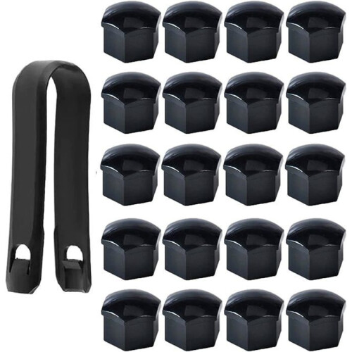 Packung mit 20 Radmutterkappen (17 mm), Radbolzenmutternabdeckungen, Schwarz