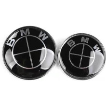 2 x Μαύρο έμβλημα με το λογότυπο BMW για το καπό 82mm + το πορτμπαγκάζ 74mm