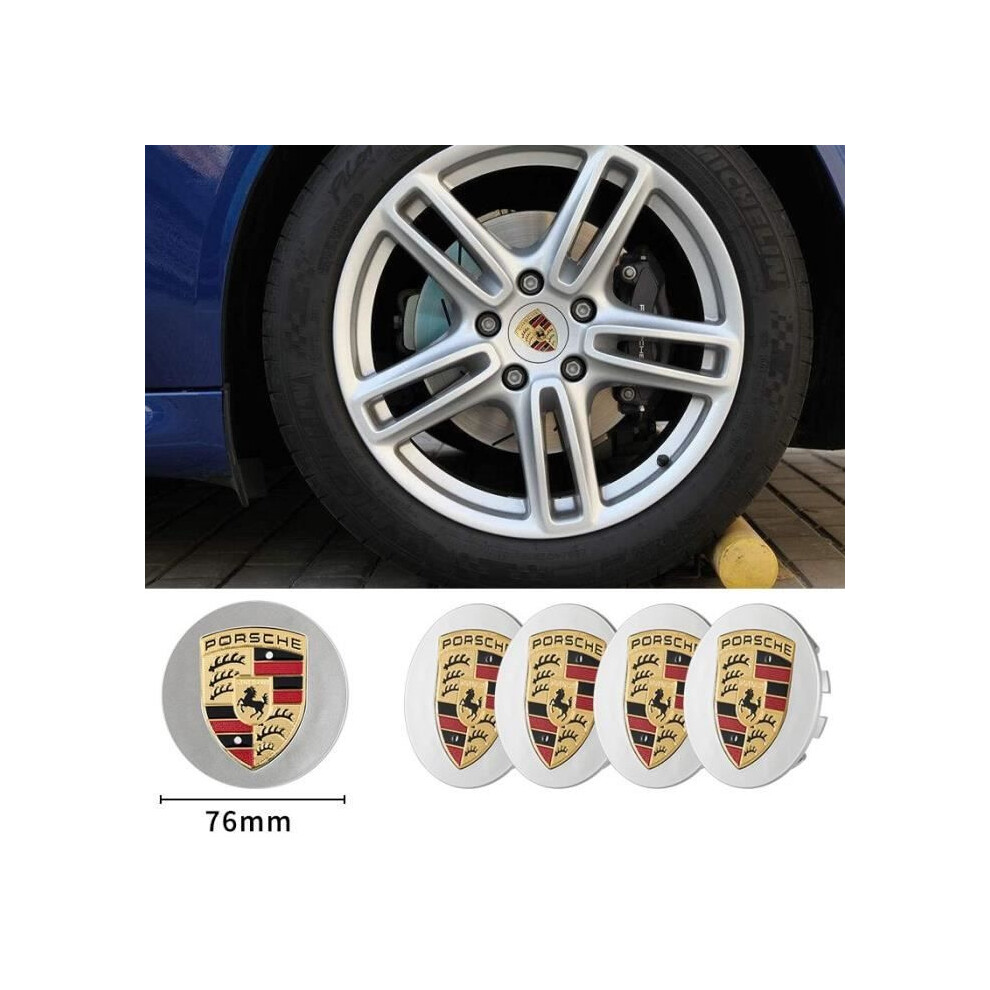 4 X Porsche 76Mm Wheel Center Caps With Logo For Porsche Cayenne, Cayman, Panamera, Boxster, 911/718 Silver 6083684952425