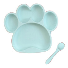 (B2) Silicone Toddler Tableware Suction Cup Infant Eating Plate with Spoon Cute Bear Paw Baby Feeding Bowls BPA Free B2
