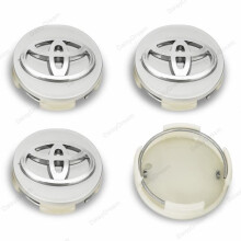 4xOD62mm κεντρικά καλύμματα τροχών Toyota για λογότυπο Badge Silver