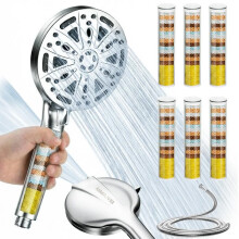 AIMIUVEI 5" douchekop met filter - 10 standen, 6 filters | 1,5 m roestvrijstalen slang, hoge druk, waterbesparend