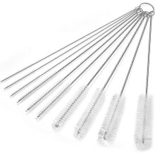 10Pcs Silver Long Straw Brush, Nylon Pipe Tube Cleaner 8-ihch 10 Different Diameters Set, Long Straw Brush for Sippy Cup, Brush Drinking Straw Cleanin